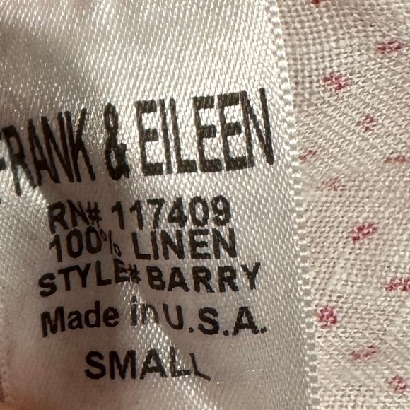 Frank & Eileen Barry 100% Linen White Red Numbers Math Tailored Button Shirt S - Picture 12 of 12